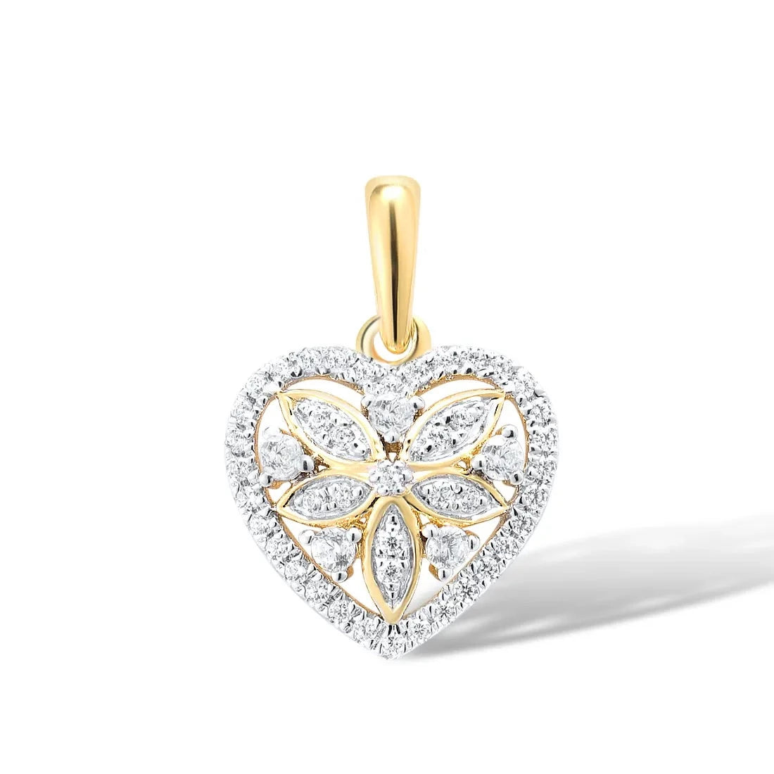 Heart Shaped Diamond Pendant. 14K Yellow Gold.