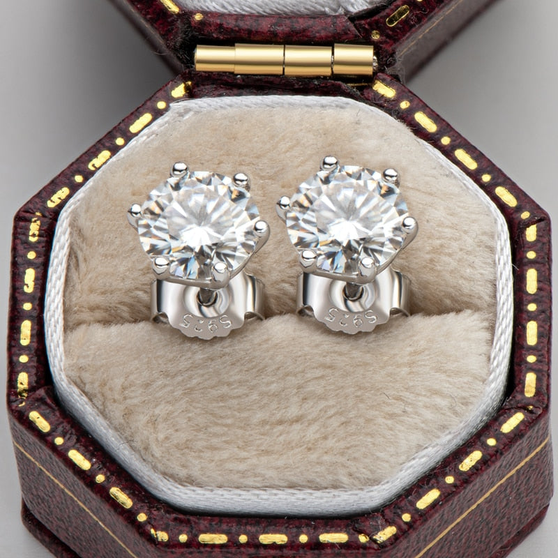 Luxury Moissanite Stud Earrings. 1.0 to 6.0 Carat. D VVS1. 18K Gold Plated Silver.