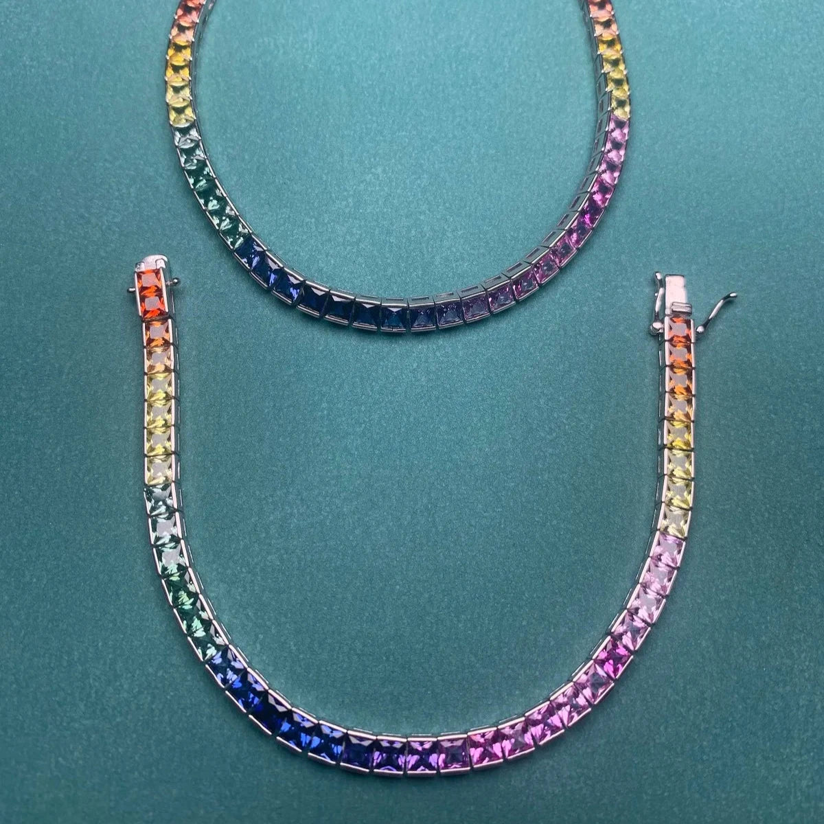 Rainbow Sapphire Bracelets. 4x4mm -  Square Lab Created Sapphire.