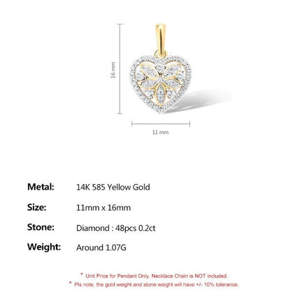 Heart Shaped Diamond Pendant. 14K Yellow Gold.