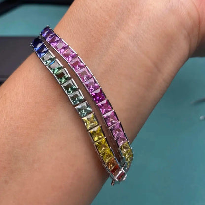 Rainbow Sapphire Bracelets. 4x4mm -  Square Lab Created Sapphire.