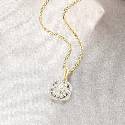 Flower Shaped Pendant. Natural Diamonds 14K Yellow Gold.