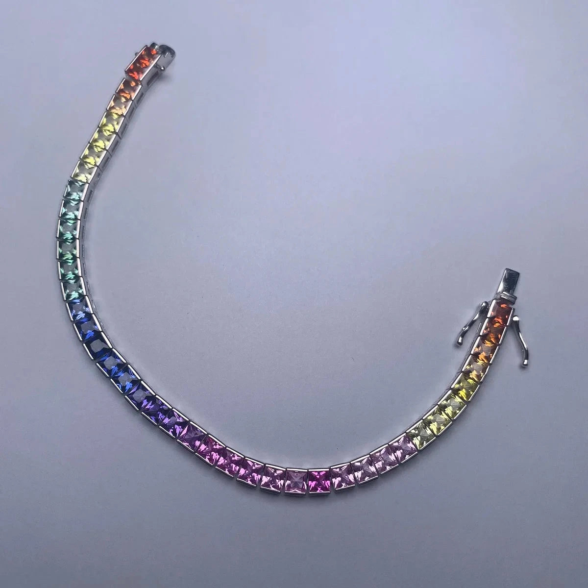 Rainbow Sapphire Bracelets. 4x4mm -  Square Lab Created Sapphire.