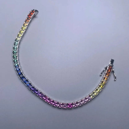 Rainbow Sapphire Bracelets. 4x4mm -  Square Lab Created Sapphire.