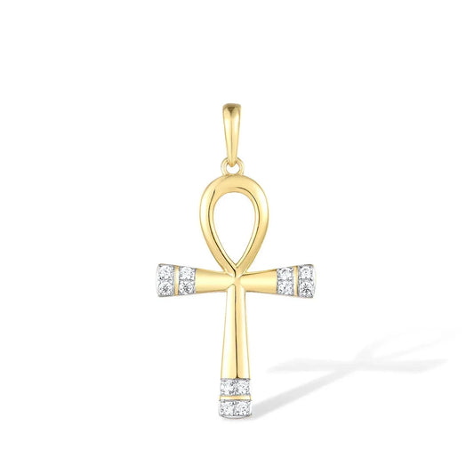 Diamond Cross Pendant. Natural Diamond. 14K Yellow Gold.