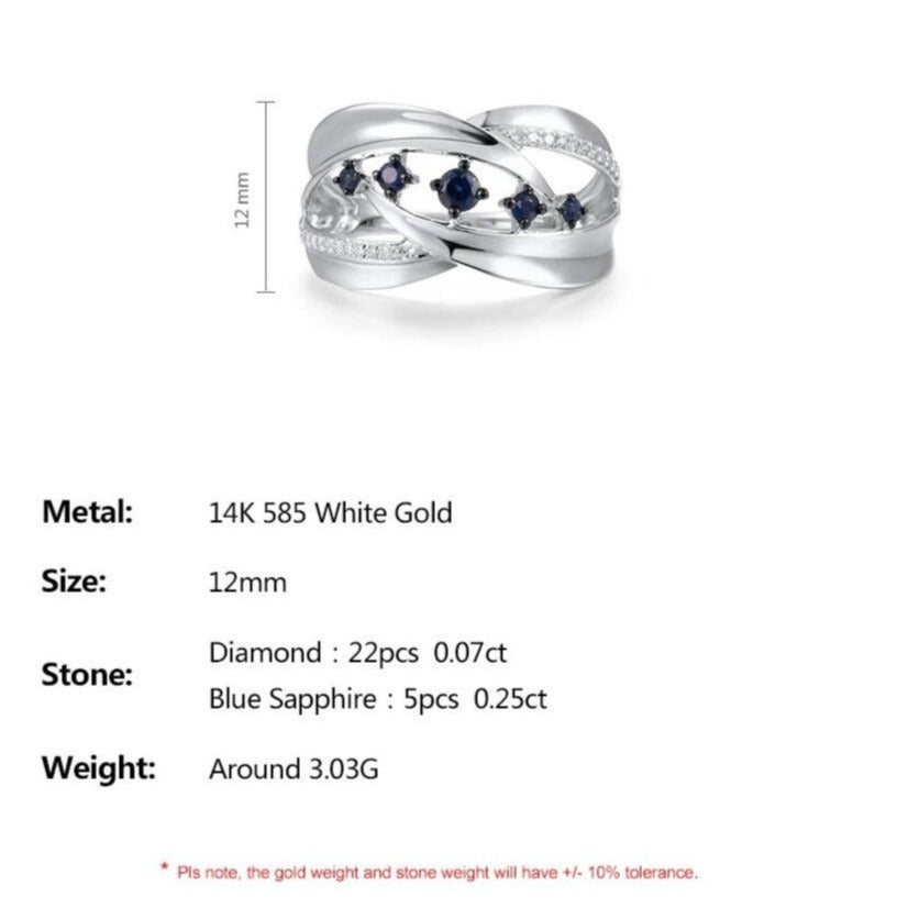 Genuine Sapphire and Diamond Elegant Rings. 14K White Gold.