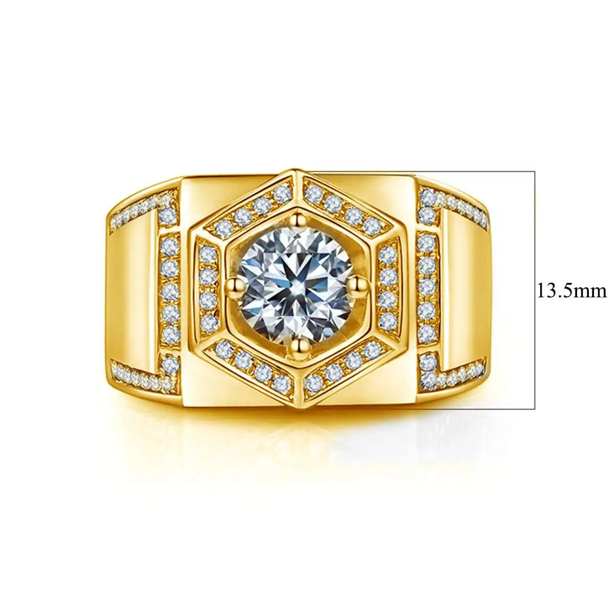 Moissanite Rings For Men. 1.0 Carat. D VVS1. 18K Gold Plated Silver.