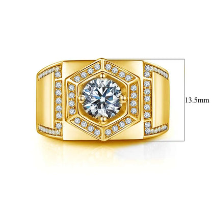 Moissanite Rings For Men. 1.0 Carat. D VVS1. 18K Gold Plated Silver.