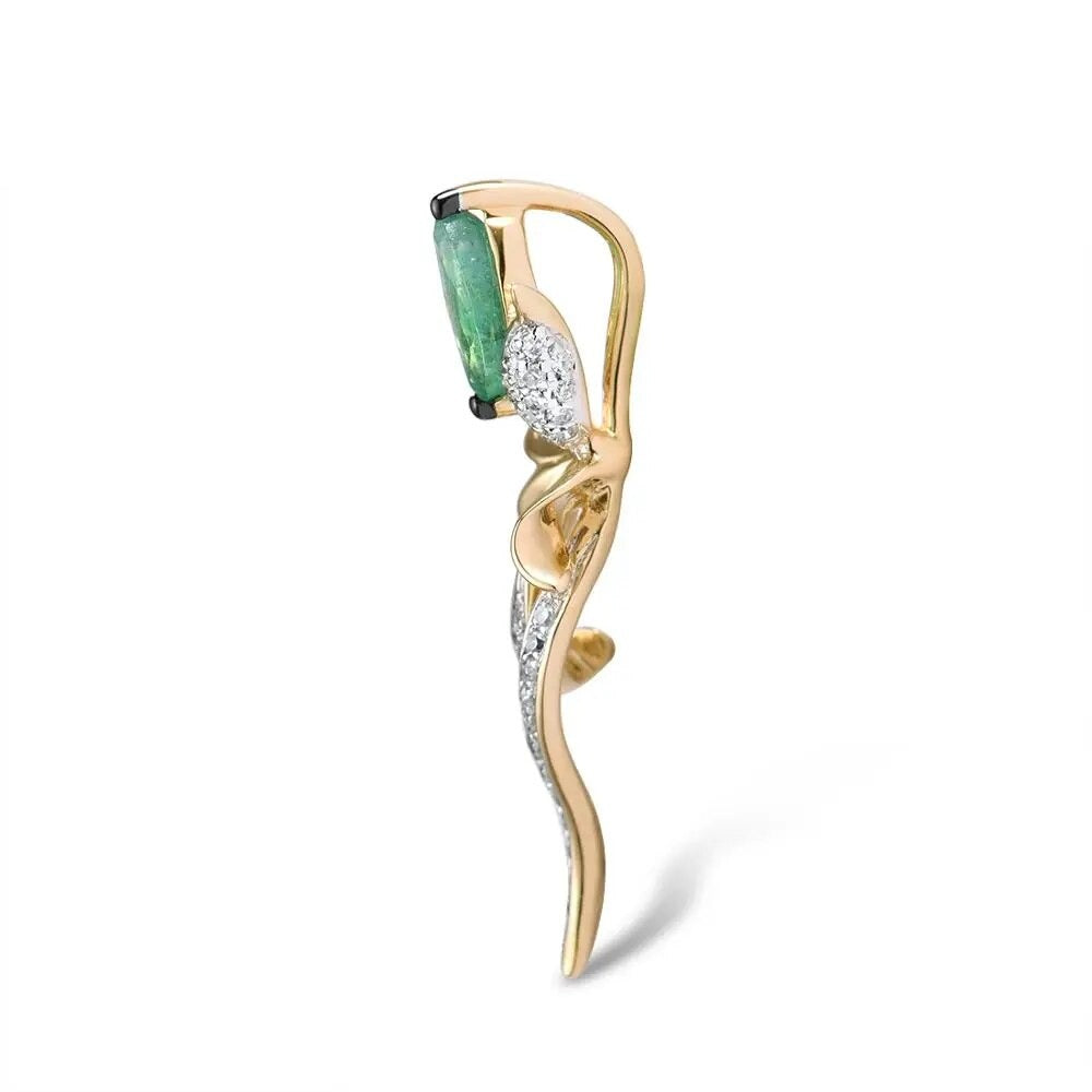 Luxury Emerald and Diamond Pendant. 14K Yellow Gold.