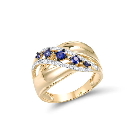 Luxury Blue Sapphire and Diamond Rings. 14K Yellow Gold.