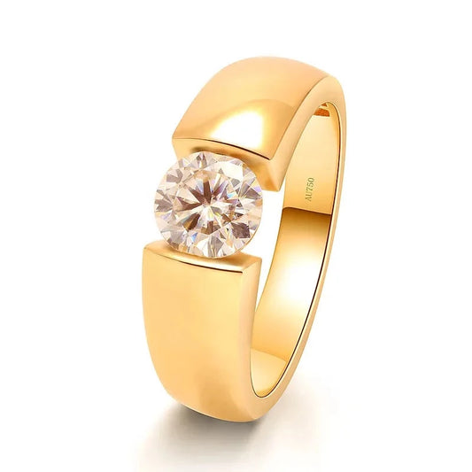 Luxury 1.0 Carat Moissanite Men Rings. 18K Gold.