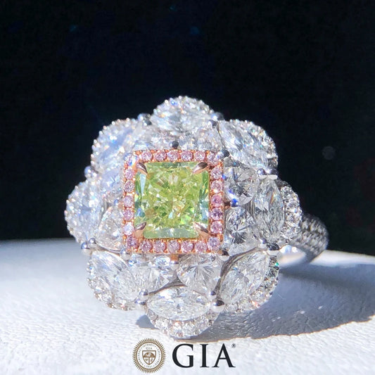 Natural Diamond Engagement Rings. Fancy Green Yellow Color.