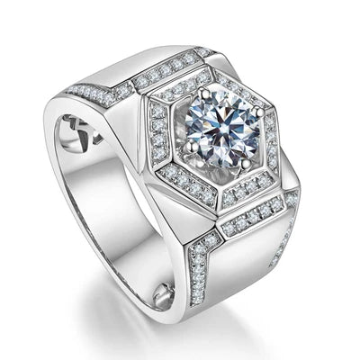 Moissanite Rings For Men. 1.0 Carat. D VVS1. 18K Gold Plated Silver.