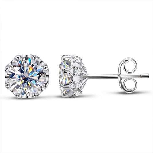 Genuine Moissanite Stud Earrings. 2.0 Carat. D VVS1. Certified.