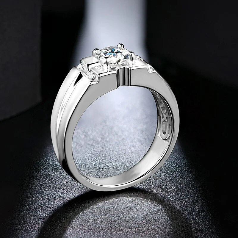 Elegant Moissanite Ring For Men. 1.0 Carat Genuine Moissanite.