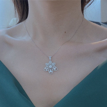 Flower Shaped Diamond Pendant Necklace. 1.20 Carat Natural Diamonds.