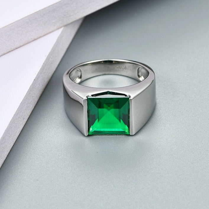 Luxury Emerald Men's Rings. 4.80 Carat Lab-Grown Emerald.