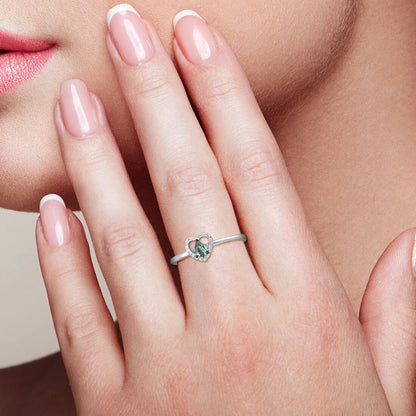 Heart-shaped Rings. Natural Emerald And Diamonds Rings. 14K White Gold