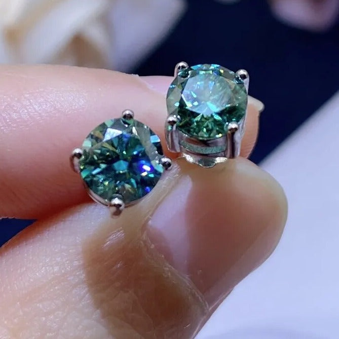 Colored Moissanite Earrings. 2.0 Carat. 18K White Gold Plated Silver.