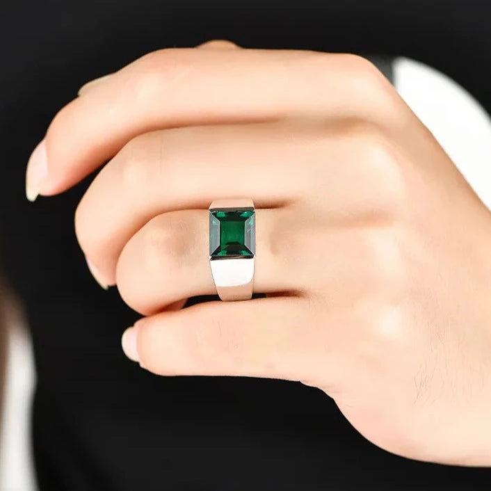 Luxury Emerald Men's Rings. 4.80 Carat Lab-Grown Emerald.