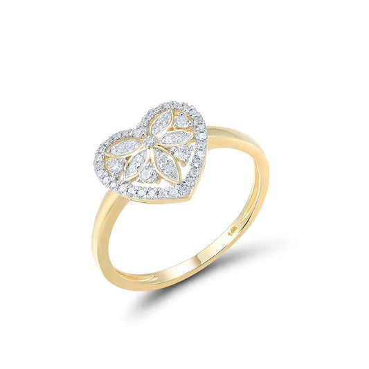 Heart-Shaped Natural Diamond Rings. 14K Yellow Gold Rings.