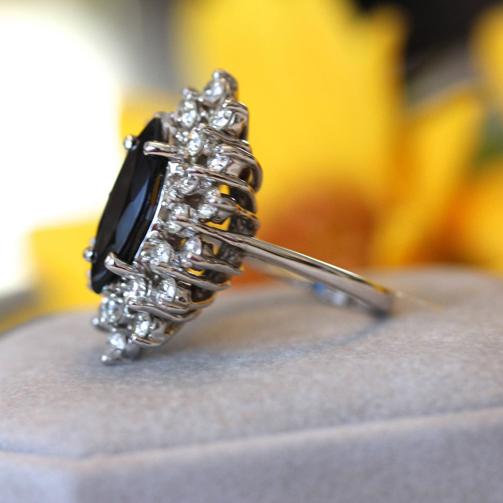Luxury 1.50 Carat Black Marquise Cut Moissanite Engagement Ring