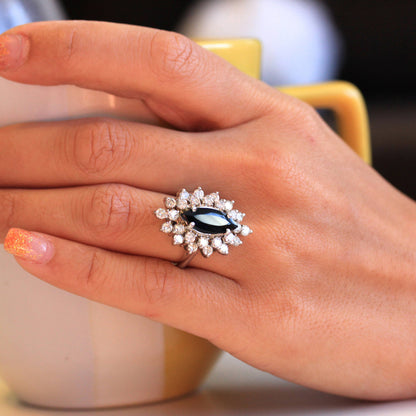 Luxury 1.50 Carat Black Marquise Cut Moissanite Engagement Ring