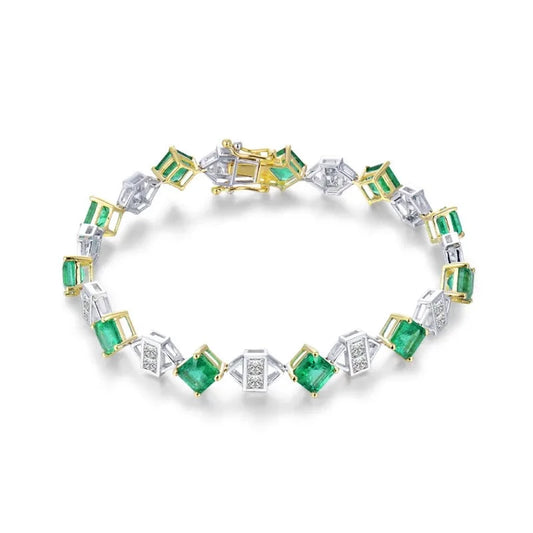 Emerald and Diamond Bracelets. Two Tone Gold. Princess Cutting.