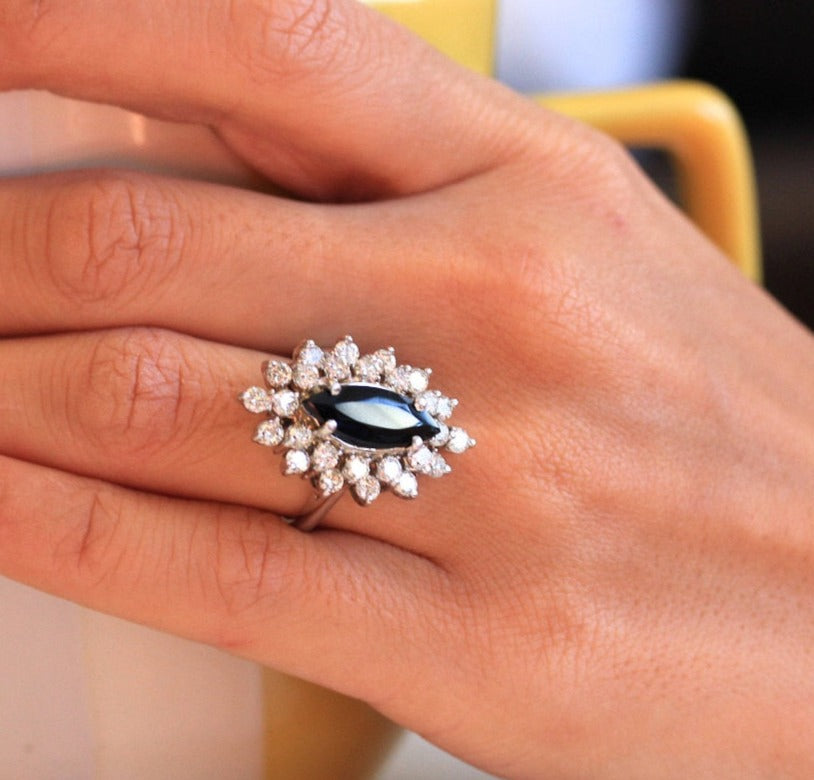 Luxury 1.50 Carat Black Marquise Cut Moissanite Engagement Ring