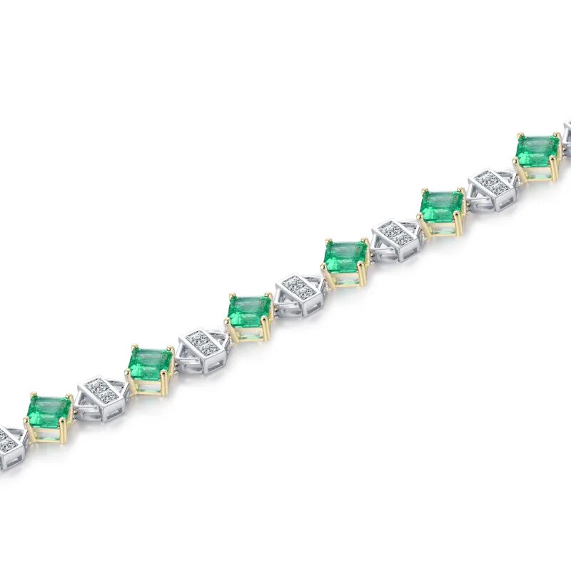 Emerald and Diamond Bracelets. Two Tone Gold. Princess Cutting.