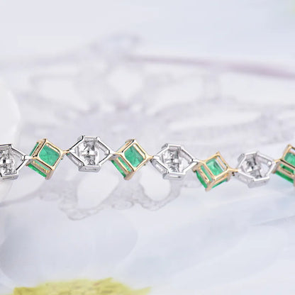 Emerald and Diamond Bracelets. Two Tone Gold. Princess Cutting.