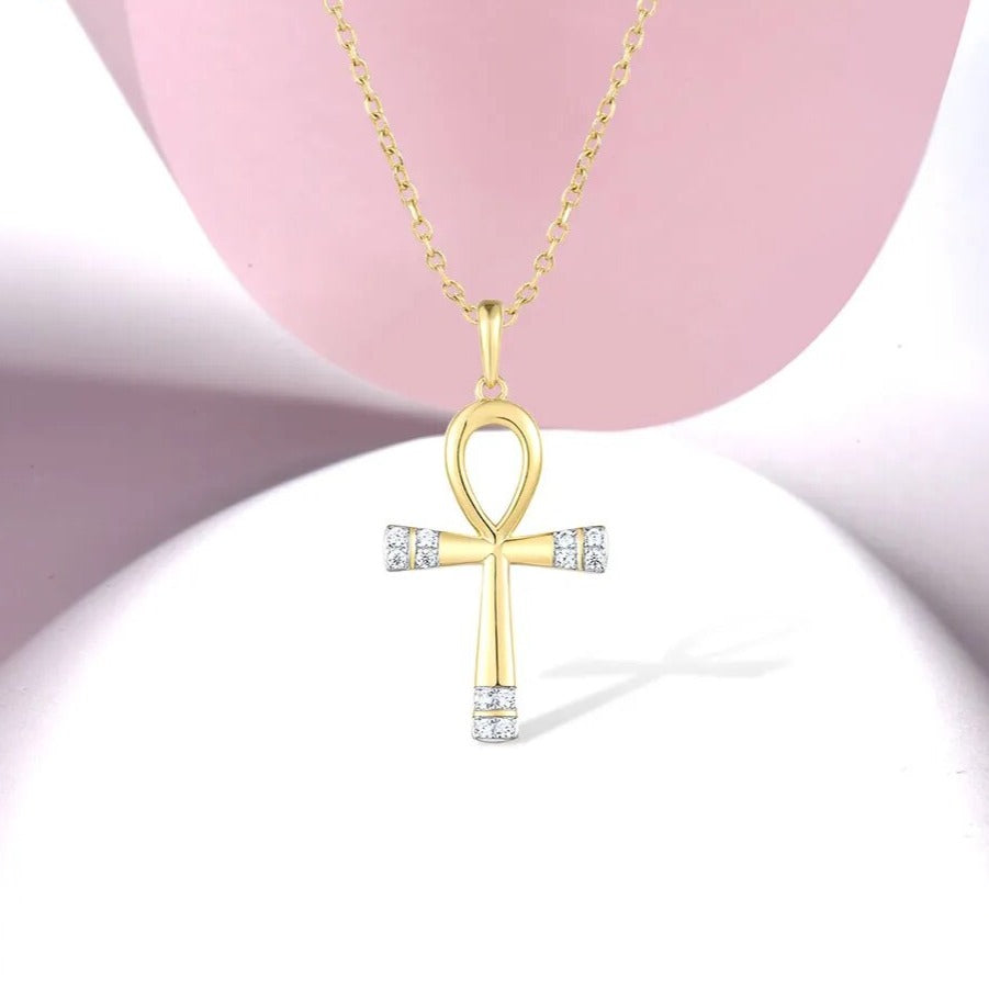 Diamond Cross Pendant. Natural Diamond. 14K Yellow Gold.