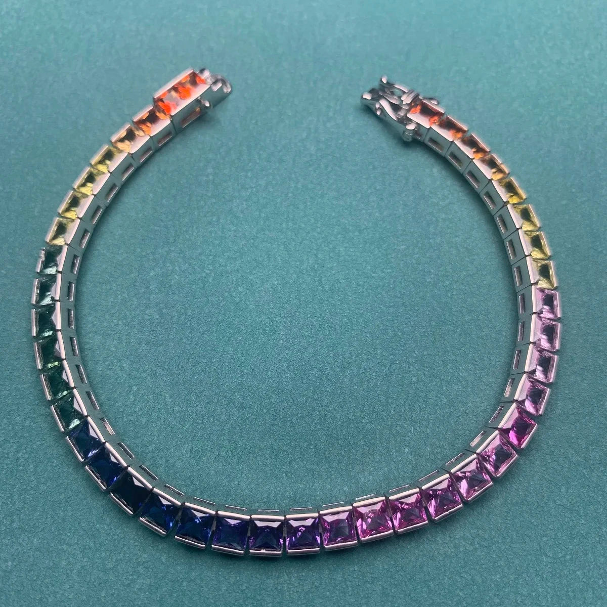 Rainbow Sapphire Bracelets. 4x4mm -  Square Lab Created Sapphire.