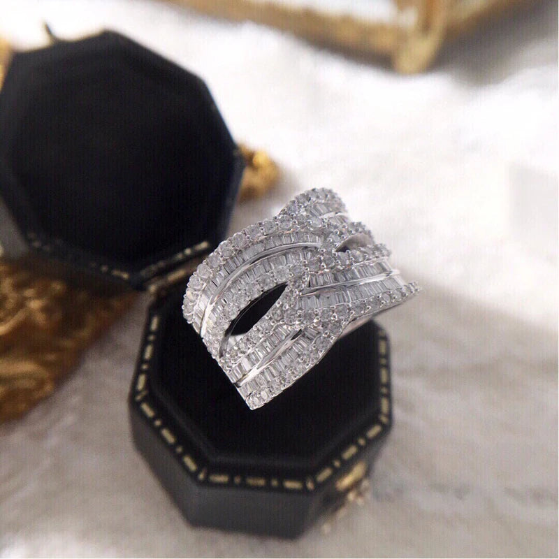 Luxury 1.45ct Diamond Ladder Cross Ring in 18K White Gold.