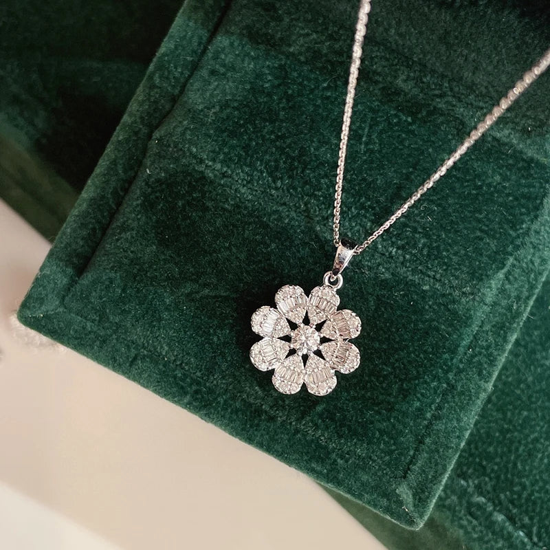 Elegant Flower-Shaped Necklace & Earrings with Natural Diamonds.
