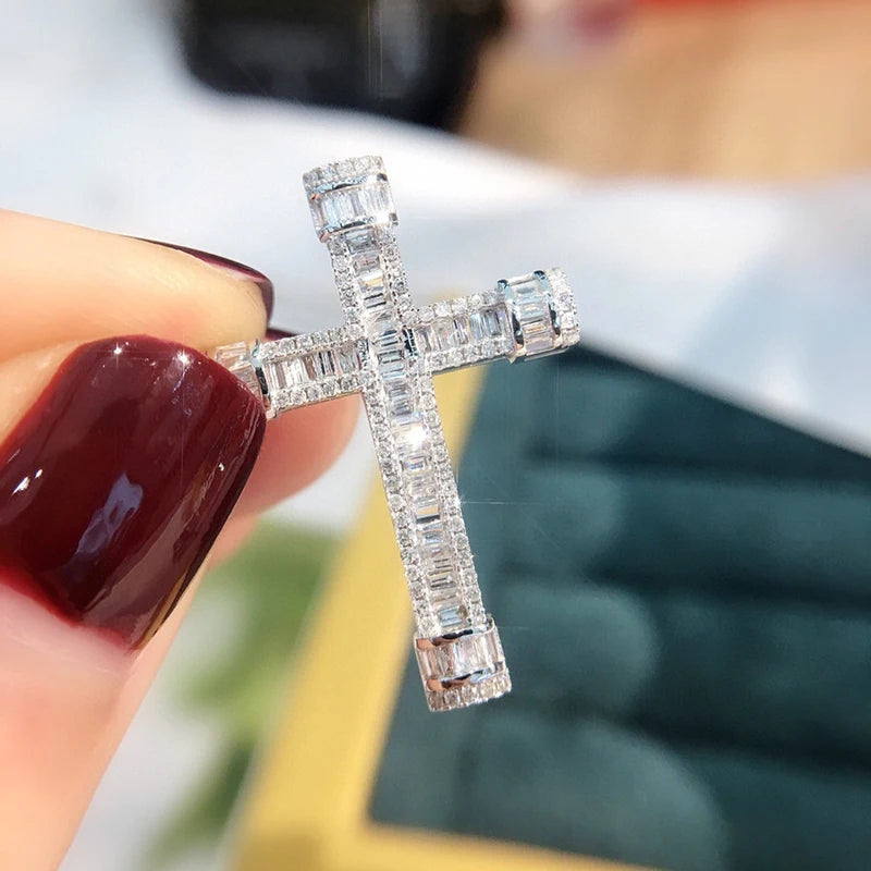 Diamond Cross Pendant. 0.55 Carat. Natural Diamond Jewelry.