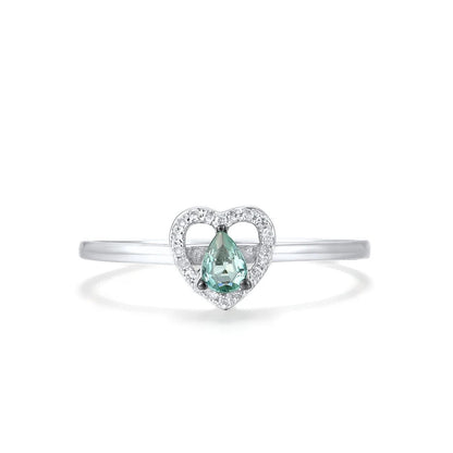 Heart-shaped Rings. Natural Emerald And Diamonds Rings. 14K White Gold