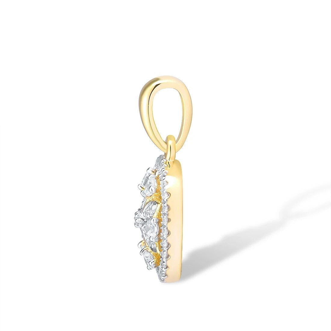 Flower Shaped Pendant. Natural Diamonds 14K Yellow Gold.