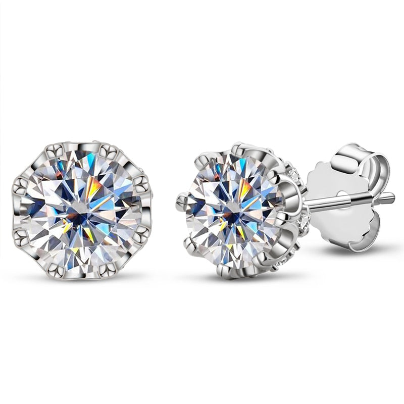 Genuine Moissanite Stud Earrings. 2.0 Carat. D VVS1. Certified.