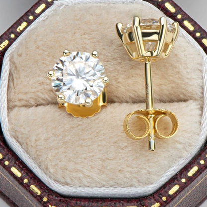 Luxury Moissanite Stud Earrings. 1.0 to 6.0 Carat. D VVS1. 18K Gold Plated Silver.