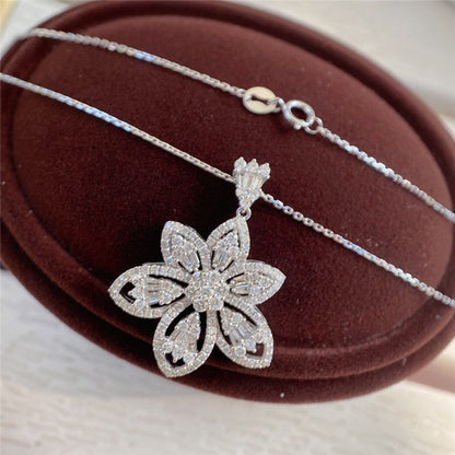 Flower Shaped Diamond Pendant Necklace. 1.20 Carat Natural Diamonds.