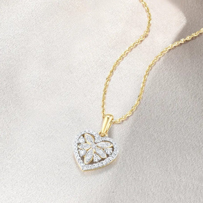 Heart Shaped Diamond Pendant. 14K Yellow Gold.