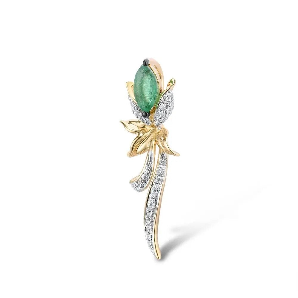 Luxury Emerald and Diamond Pendant. 14K Yellow Gold.