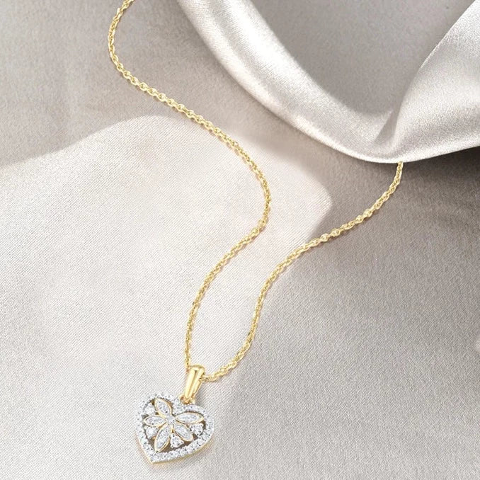 Heart Shaped Diamond Pendant. 14K Yellow Gold.