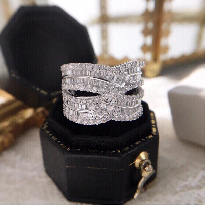 Luxury 1.45ct Diamond Ladder Cross Ring in 18K White Gold.