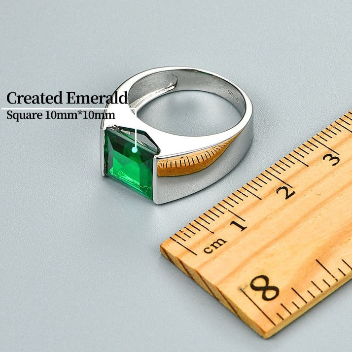 Luxury Emerald Men's Rings. 4.80 Carat Lab-Grown Emerald.