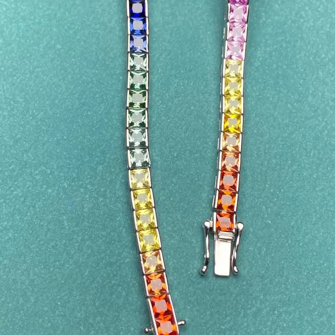 Rainbow Sapphire Bracelets. 4x4mm -  Square Lab Created Sapphire.