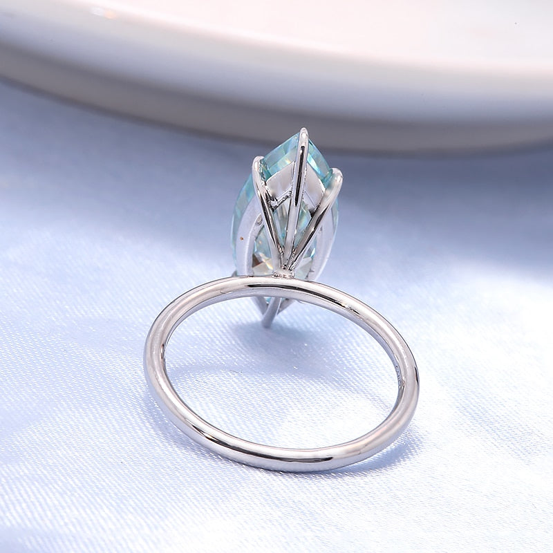 3.0 Carat Light Blue Marquise Cut Moissanite Engagement Ring