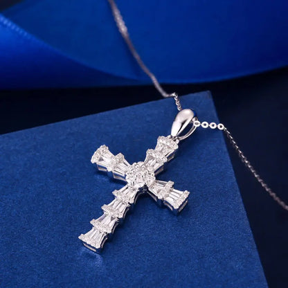 Natural Diamond Cross Necklace. 0.60 Carat. Diamond Jewelry. 18K Gold.