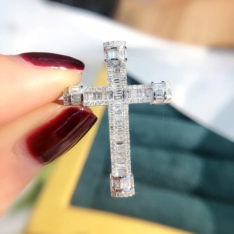 Diamond Cross Pendant. 0.55 Carat. Natural Diamond Jewelry.